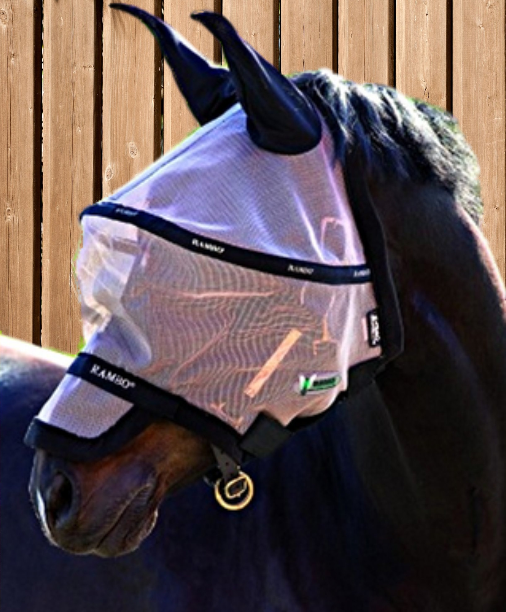 Horseware RAMBO Flymask Plus Vamoose, oatmeal-black